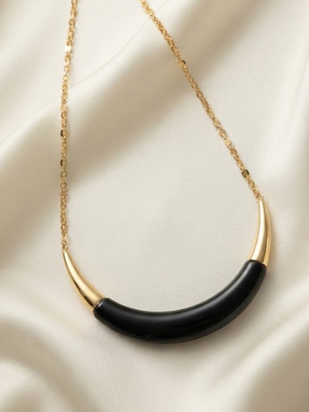 Gold and Black Crescent Statement Necklace